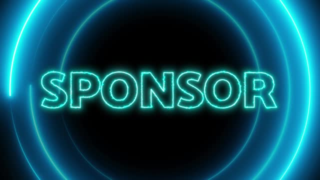 Animated neon sign with words sponsor glowing in red circular on a dark background.