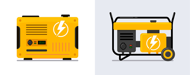 Portable electric power generator. Electric charger diesel portable flat generator icon.