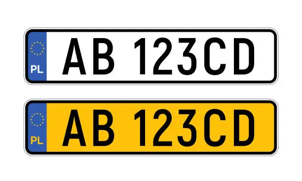 Vector illustration of Poland plate license registration car number. European yellow poland license