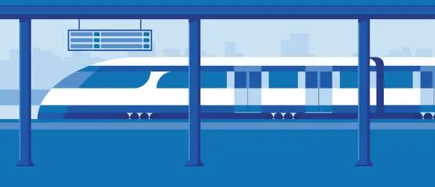 Vector illustration of Train station, subway or underground platform interior with modern train.
