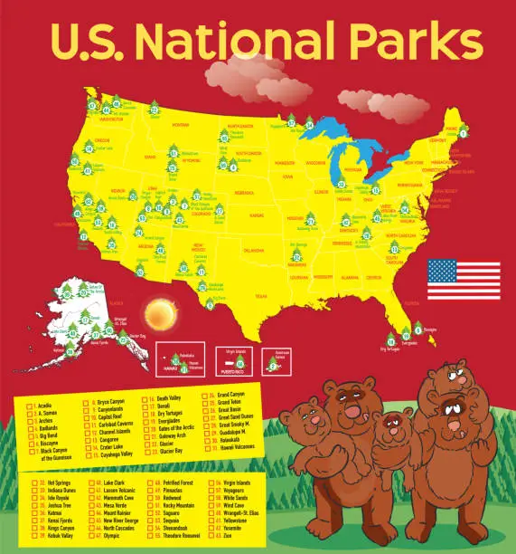 Vector illustration of US National Parks Map