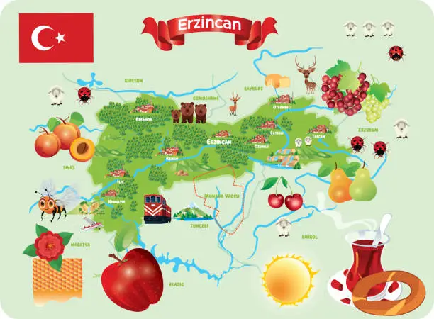 Vector illustration of Erzincan Travel Map