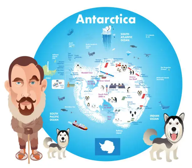 Vector illustration of Antarctica and Roald Amundsen