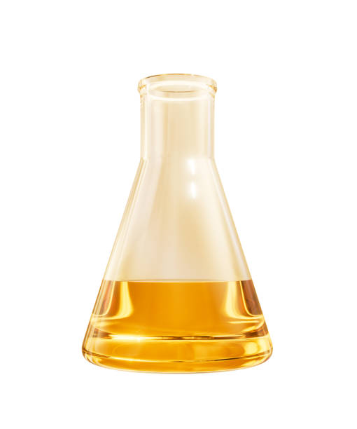 istock Chemical glassware with golden liquid, 3d rendering. 2023980411