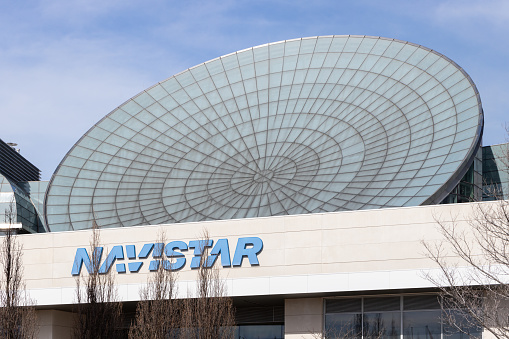 Lisle, IL, USA - February 19, 2024: Navistar is an American company and owner of International branded trucks and engines and also produces buses under the IC Bus Brand.