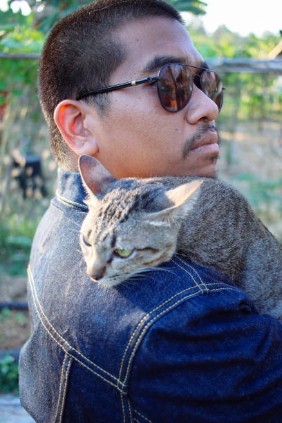 scary man play with cat