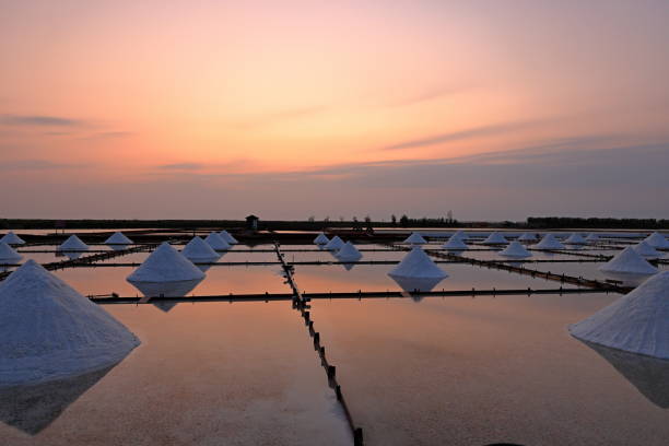 Sunset at Jingzaijiao Tile paved Salt Fields (offering a chance to see how salt is made), Tainan, Beimen District, Taiwan