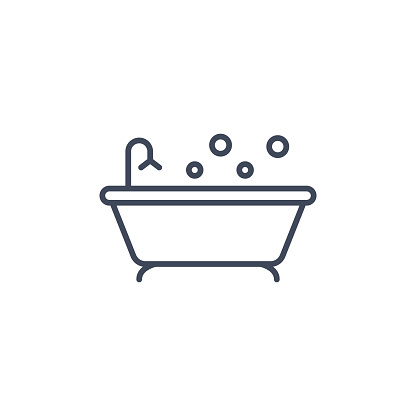 Bath line icon vector clipart. Bathtube shower pictogram shampoo background.