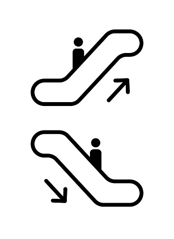 Escalate vector icon sign. Elevator mall symbol, escalator ladder icon.