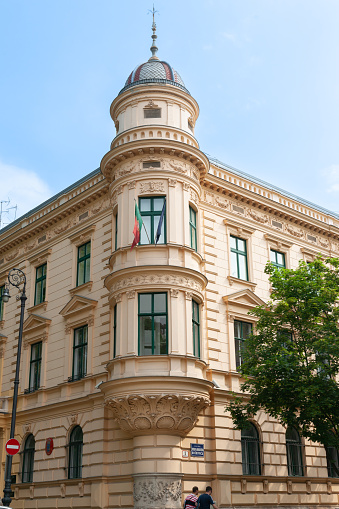 Zargreb Croatia - May 23 2011; Classical building housing embassy offices on corner Boskoviceva street.