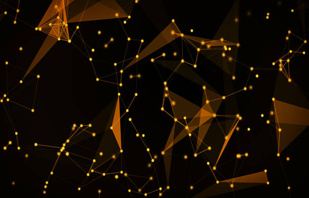 istock Gold lines and dots connecting technology and science style on black background. For include this photo in virtual reality or other visual projects to create a dynamic and vibrant environment. 2024118144
