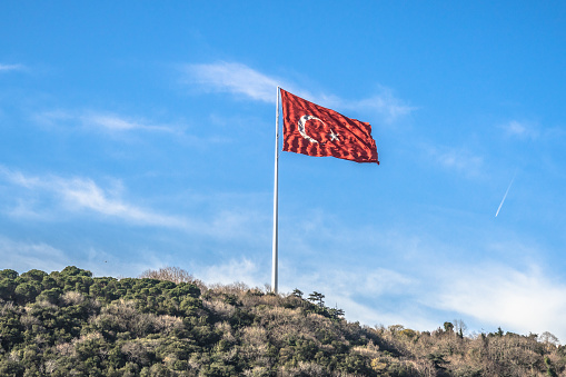 Danish flag is waving on sky background