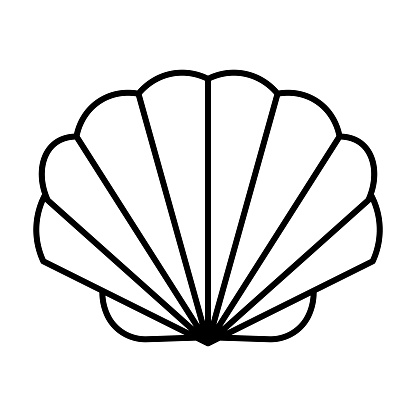 Shell vector icon logo illustration. Scallop shellfish pearl logo line icon sea shape symbol.