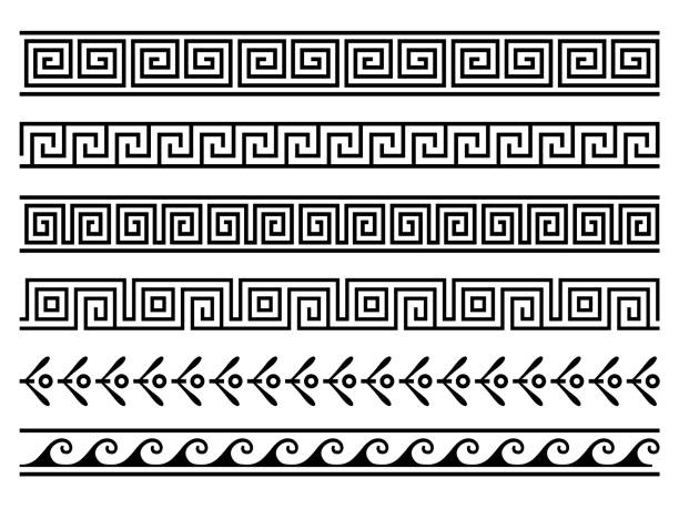 Greek roman pattern border decorative ornament. Ancient greek meander vector design wave Greek roman pattern border decorative ornament. Ancient greek meander vector design wave. greek language stock illustrations