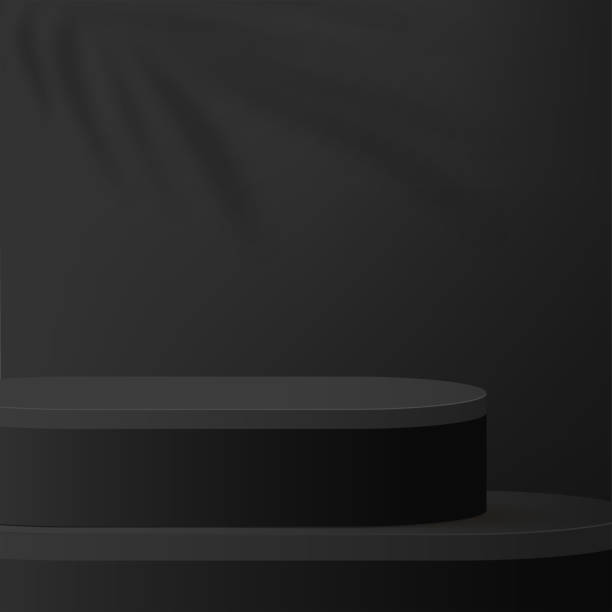 istock 3d black color podium and minimal black color wall scene. 3d podium minimal abstract background. Vector 2024191193