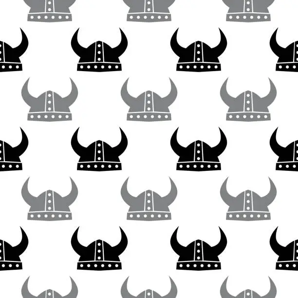 Vector illustration of Black And Gray Viking Helmets  Seamless Pattern