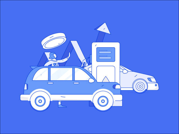 istock Vector Internet operation hand-drawn illustration of people getting discounts for refueling their cars 2024224067