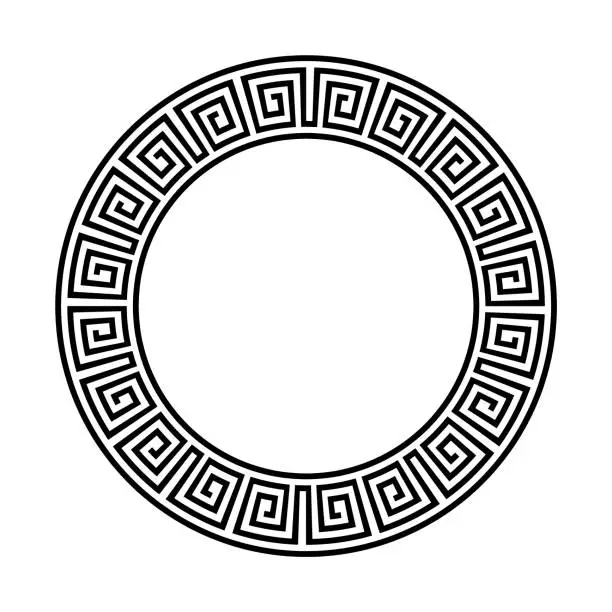Vector illustration of Greek circle pattern border. Vector round greek frame ornament ancient circular design background