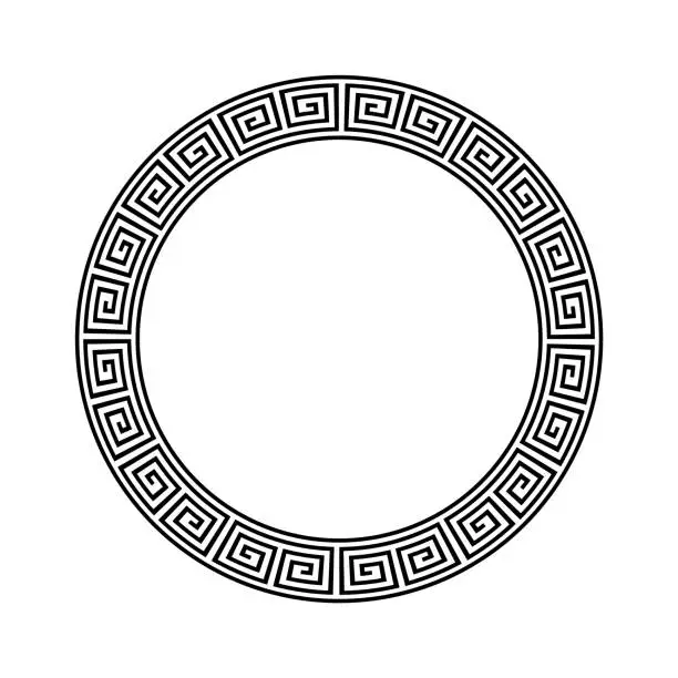 Vector illustration of Greek circle pattern border. Vector round greek frame ornament ancient circular design background