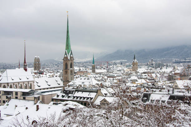 Snow covered rooftops in Zurich, Switzerland