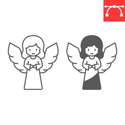 Angel line and glyph icon, Easter and holiday, little girl with wings vector icon, vector graphics, editable stroke outline sign, eps 10.