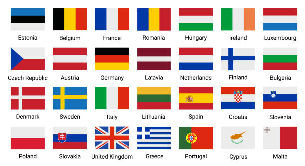 ilustrações, clipart, desenhos animados e ícones de ícone da bandeira da união europeia. alemanha áustria bélgica polónia nação europeia união mundial símbolo das bandeiras da ue. - bandeira-da-finlândia