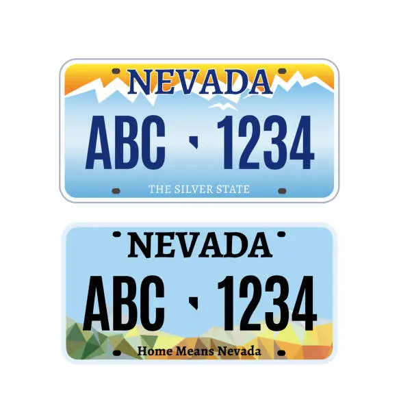 Vector illustration of American Nevada car license plate vector registration. Car licence vehicle nevada state numberplate design