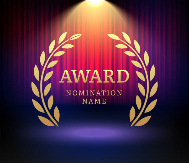 award laurel vector logo poster. gold win award icon design emblem nomination - oscar statuette点のイラスト素材／クリップアート素材／マンガ素材／アイコン素材