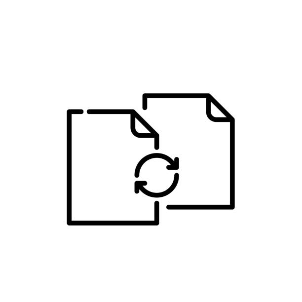 illustrations, cliparts, dessins animés et icônes de deux fichiers et des flèches de renouvellement. synchronisation des données. icône au pixel près - cloud file application software sharing