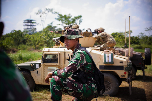 Military war games, also known as military simulations, are analytic games that simulate warfare at the tactical, operational, or strategic level.\n\nAll personnel, activities and military equipment are under the auspices of Yonzipur 10, Pasuruan district, East Java, Indonesia.