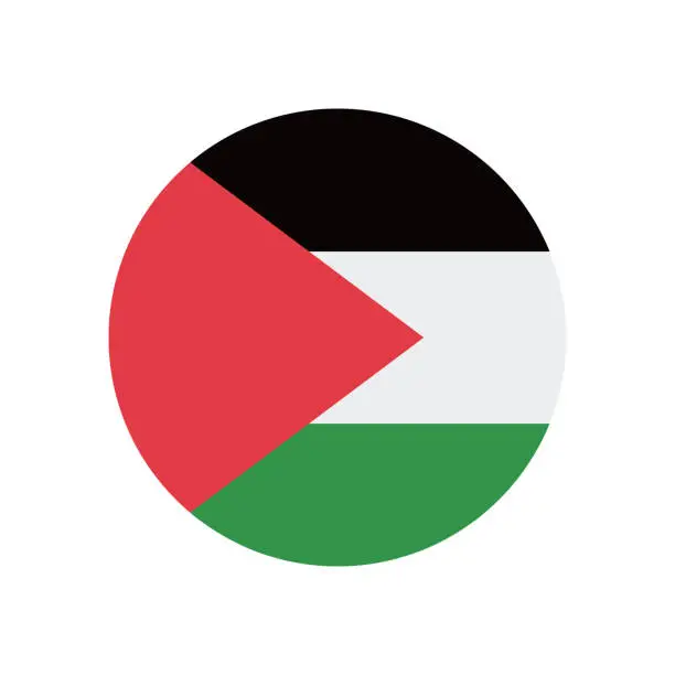 Vector illustration of Palestine flag. Button flag icon. Standard color. Circle icon flag. Computer illustration. Digital illustration. Vector illustration.