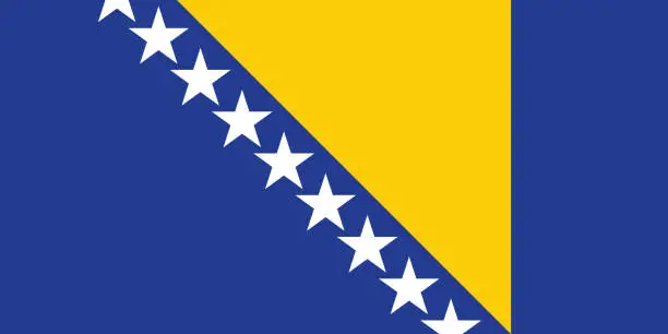 Vector illustration of Bosnia and Herzegovina flag. The official ratio. Flag icon. Standard color. Standard size. A rectangular flag. Computer illustration. Digital illustration. Vector illustration.