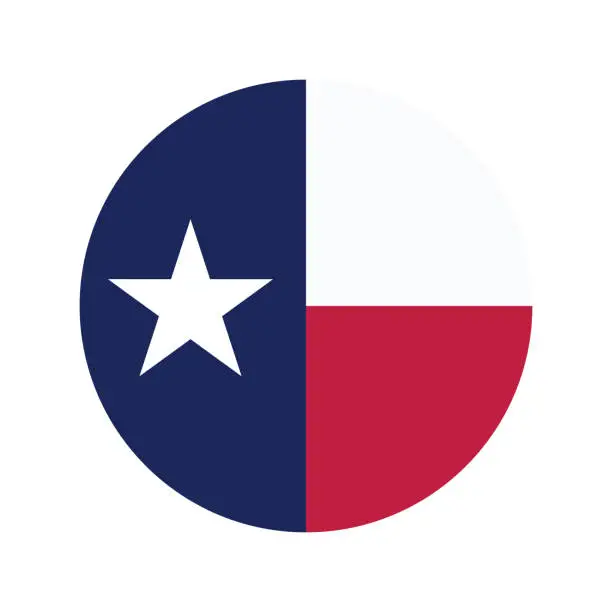 Vector illustration of Texas flag. Button flag icon. Standard color. Circle icon flag. Computer illustration. Digital illustration. Vector illustration.