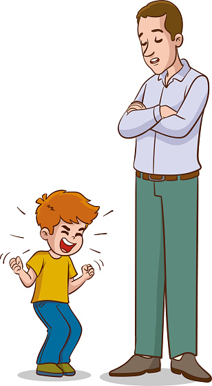 Father and son having an argument. Vector illustration in cartoon style.