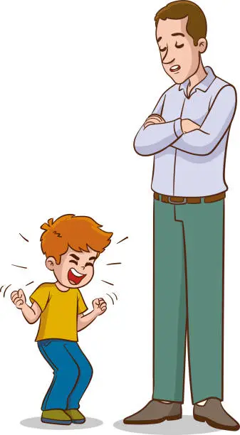 Vector illustration of Father and son having an argument. Vector illustration in cartoon style.