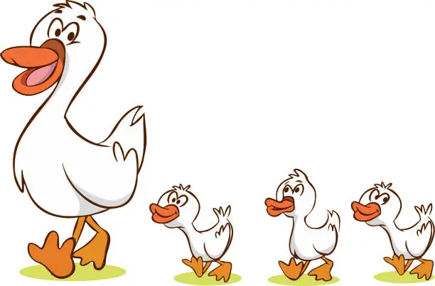 Vector illustration of Illustration of Cute Cartoon Geese and Chicken Farm Animal Characters
