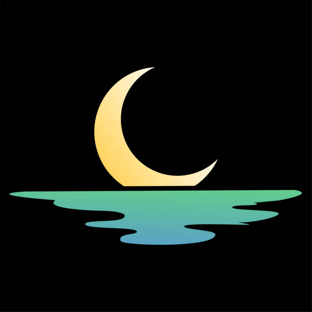 istock Simple Minimalist Night Crescent Moon Water Lake Creek River Beach Sea Ocean Illustration Design Vector 2024493900