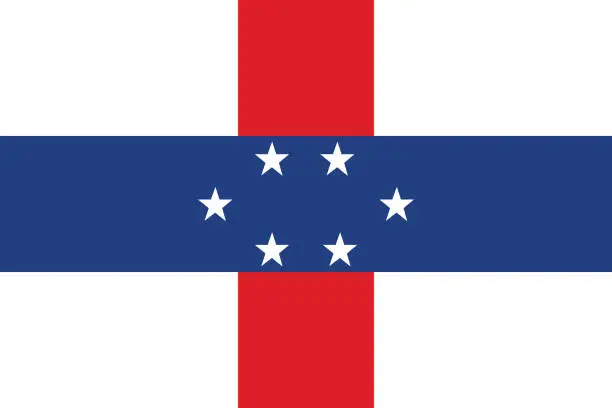 Vector illustration of Netherlands Antilles flag. Flag icon. Standard color. Standard size. A rectangular flag. Computer illustration. Digital illustration. Vector illustration.