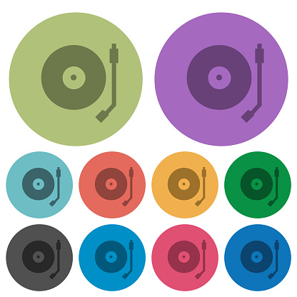 Turntable darker flat icons on color round background