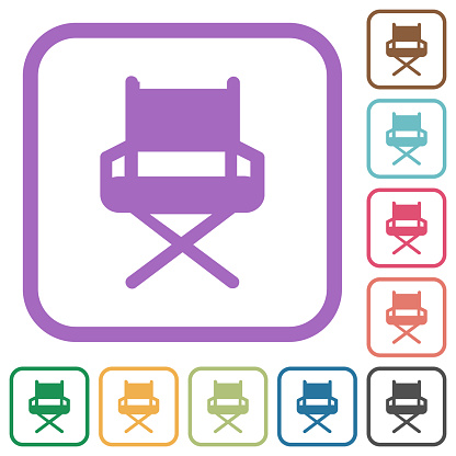 Director chair solid simple icons in color rounded square frames on white background