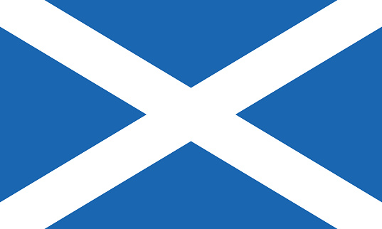 The flag of Scotland. Flag icon. Standard color. Standard size. A rectangular flag. Computer illustration. Digital illustration. Vector illustration.