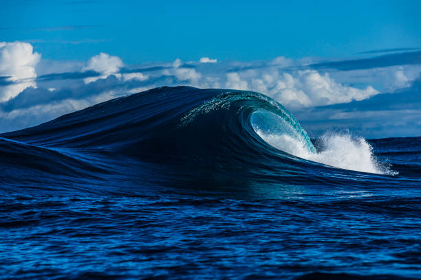 istock Large blue wave with perfect curl breaking in the open ocean over a shallow reef bombora 2024567247
