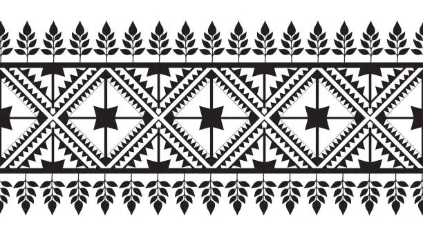 Vector illustration of Tribal traditional fabric batik ethnic. ikat seamless pattern geometric repeating. Embroidery, wallpaper, wrapping, fashion, carpet, clothing. Black and white