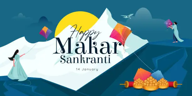 Vector illustration of Makar Sankranti Festival Banner Background Template Design