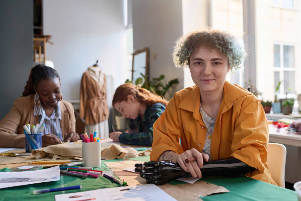 Woman with disability in atelier workshop stock photo