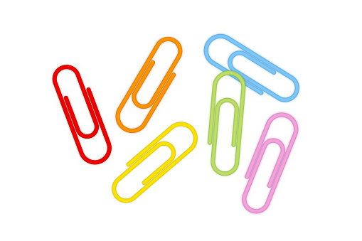 Paper clips in many colors. Volume, color and shadow are organised in layers for easy editing.
