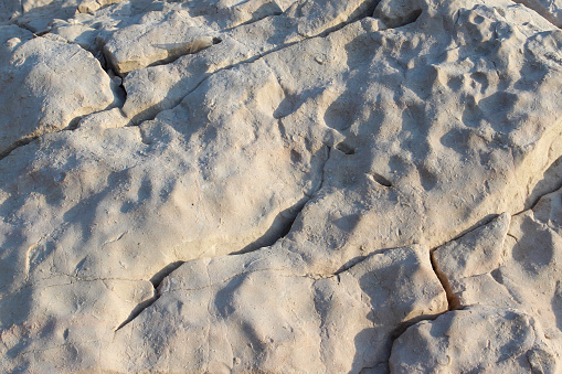 Close-up shot of the white limestone of the Calanques in Marseille, Les Goudes, France.
