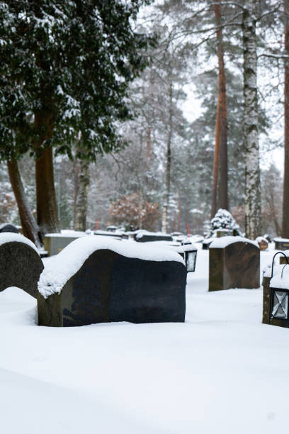 istock Blank grave stone at cemetery during winter 2024630020