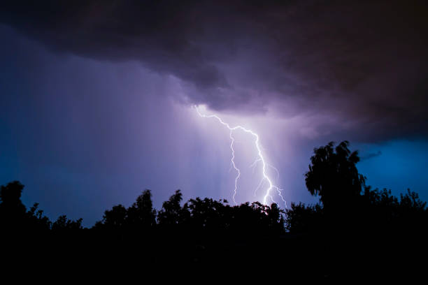 istock beautiful lightning during a thunderstorm at night in a forest that caused a fire, against a dark sky with rain 2024645298