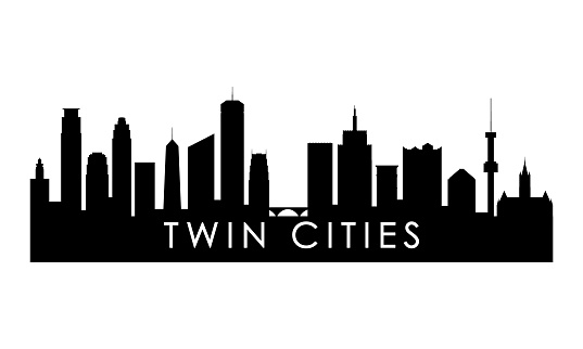 Twin Cities skyline silhouette. Black Twin Cities city design isolated on white background.
